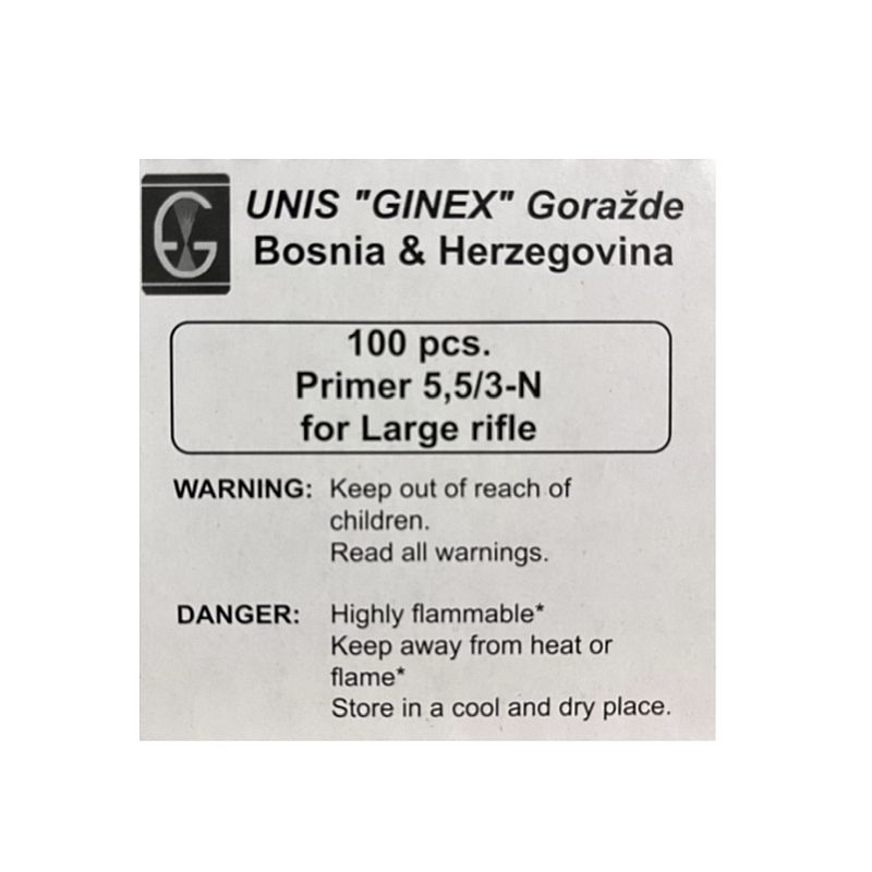 Unis Ginex Zündhütchen Large Rifle 5,33mm Boxer 100Stk.