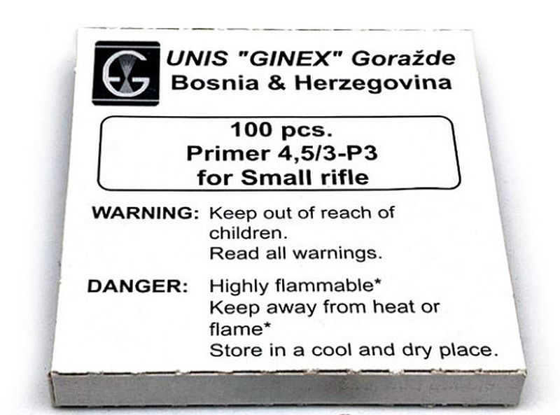 Ginex Zündhütchen Small Rifle 4,4 Boxer 100Stk.