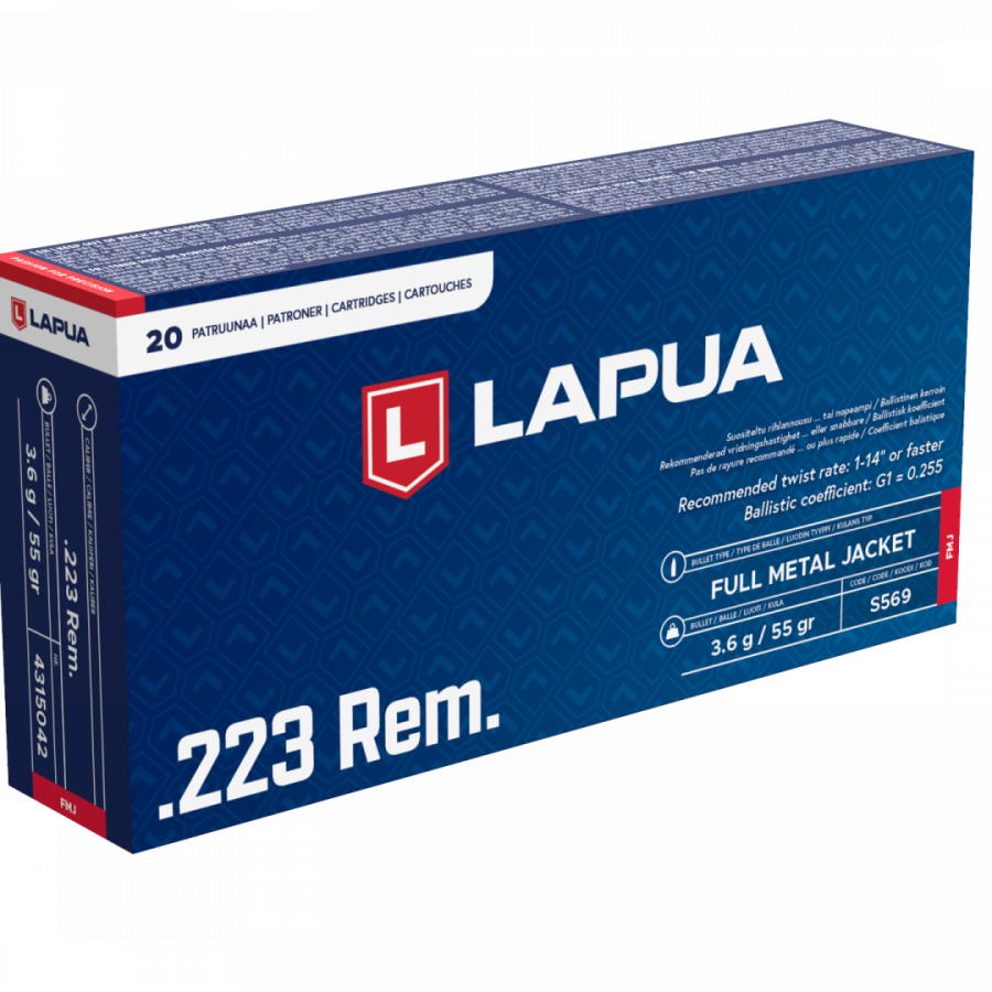 Lapua Munition Centerfire Kal..223 Rem., 20er, FMJ, 3,6g, 55gr.